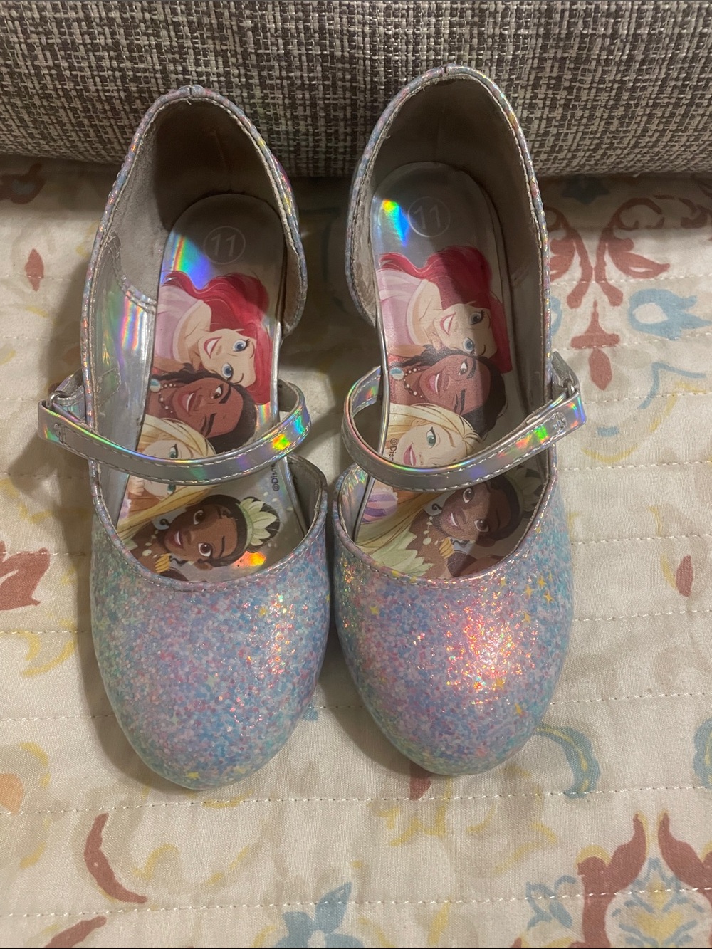 Disney Girls' Holographic Glitter Mary Jane Shoes - Iridescent Pastel